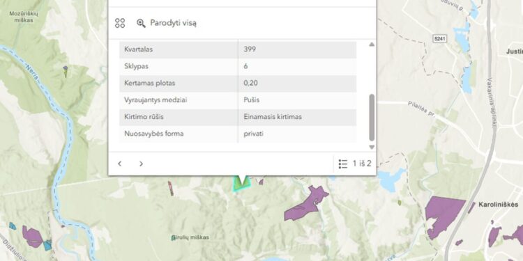 Pristatomas kasdien atnaujinamas Leidimų kirsti mišką žemėlapis