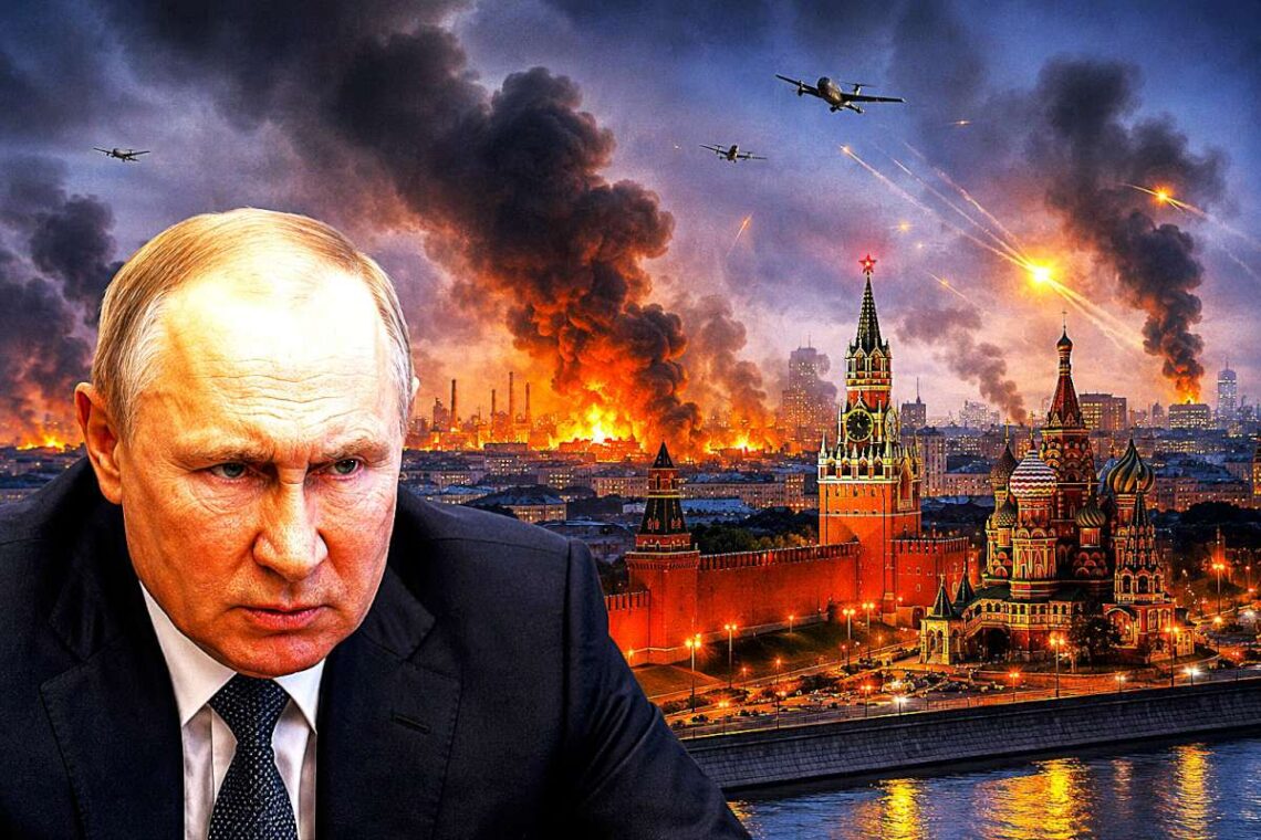 Deganti Maskva ir susirūpinęs Vladimiras Putinas Kremliaus fone