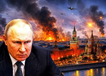 Deganti Maskva ir susirūpinęs Vladimiras Putinas Kremliaus fone