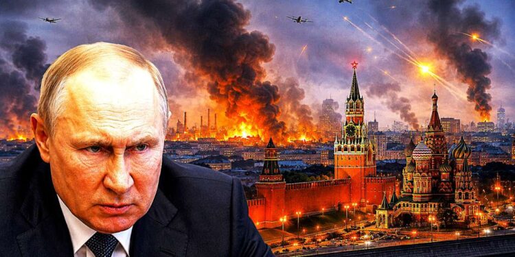 Deganti Maskva ir susirūpinęs Vladimiras Putinas Kremliaus fone