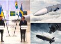 Ukrainos ir Švedijos atstovai prie naikintuvų Gripen bei raketos Meteor iliustracija