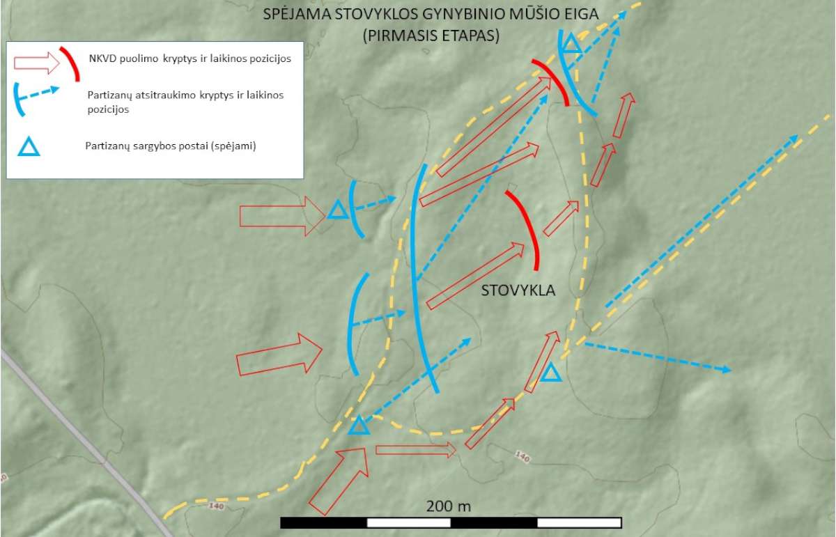 Varčios mūšio schema, sudaryta po tyrinėjimų. Pirmasis mūšio etapas. Sudarė E. Kuckailis 