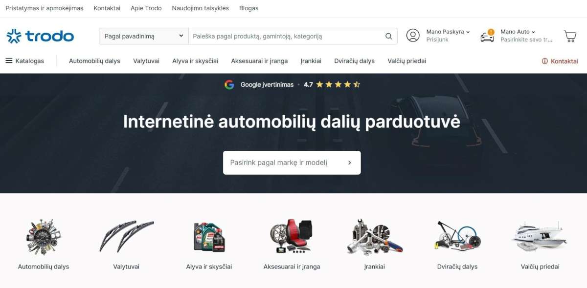 Automobilių detalių pirkimas internetu