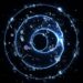 Astrologinis simbolis ir šviesos ratai horoskopo iliustracijoje