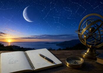 Dylantis Mėnulis virš žvaigždėto dangaus simbolizuoja strateginį mąstymą, planavimą ir astrologines liepos 1-osios prognozes