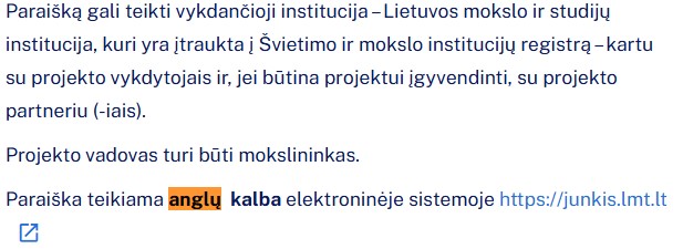 Paraiškos teikiamos anglų kalba