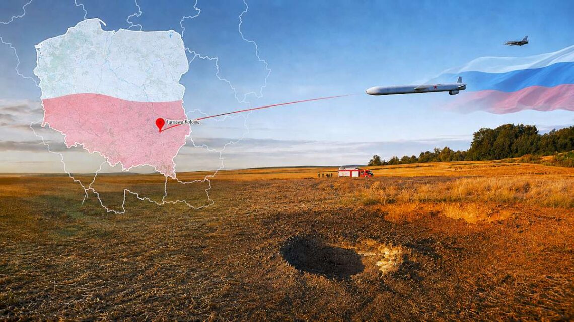 Rusijos raketos skrydžio į Tarnawa-Kolonia vietovę Lenkijoje vaizdinis atkūrimas