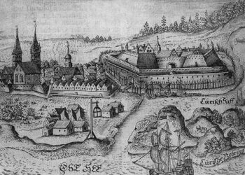 Klaipėda. Raižinys. XVII a.. Iš Ch. Hartknocho „Alt und Neues Preussen“. Frankfurtas-Lepcigas, 1684 m.