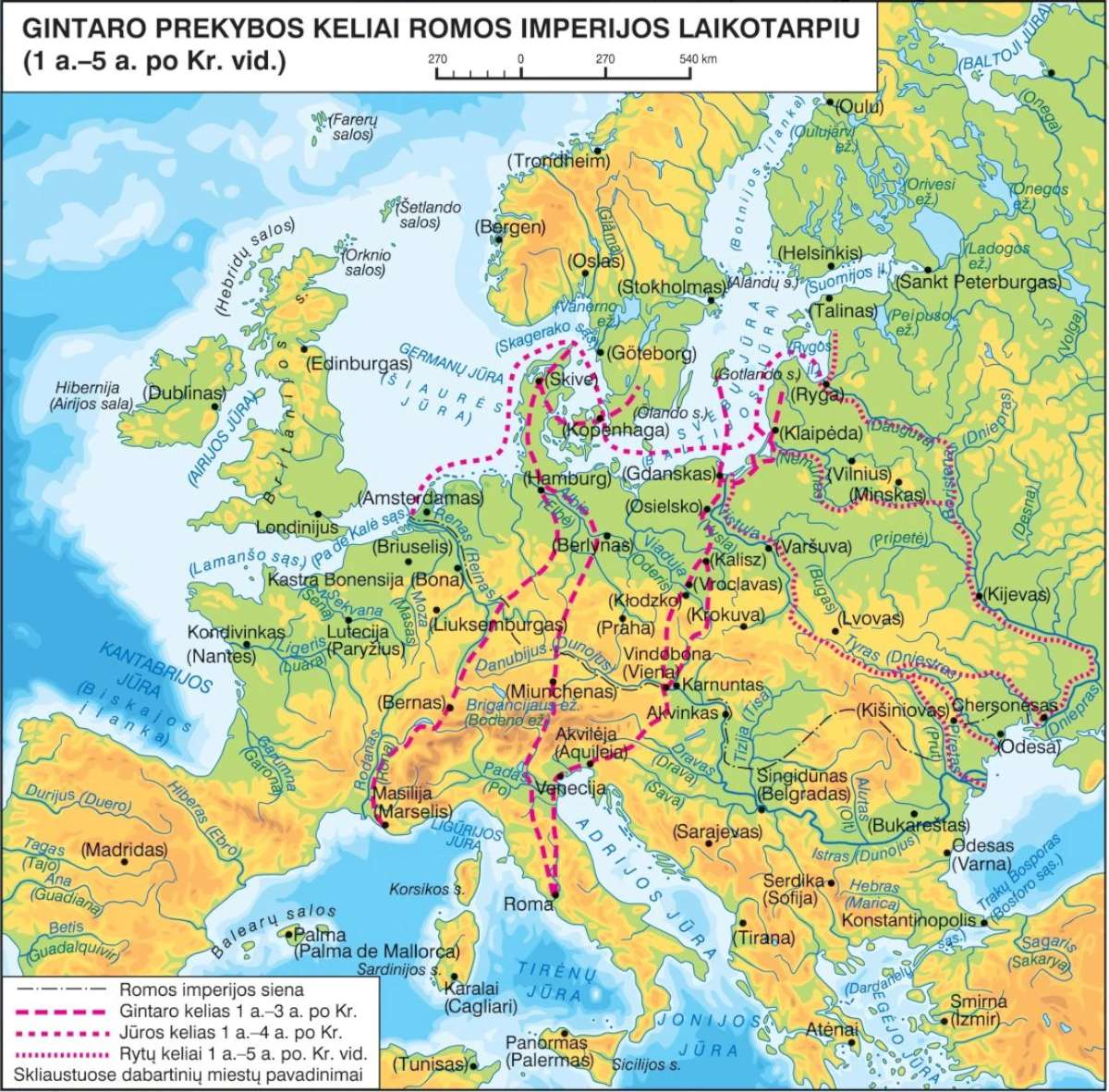 Gintaro prekybos keliai Europoje Romos imperijos laikotarpiu (1 a.–5 a. po Kr. vidurys)