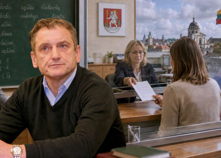 Stanislovas Buškevičius lietuvių kalbos, Vilniaus savivaldybės ir Lietuvos valstybingumo motyvų koliaže.
