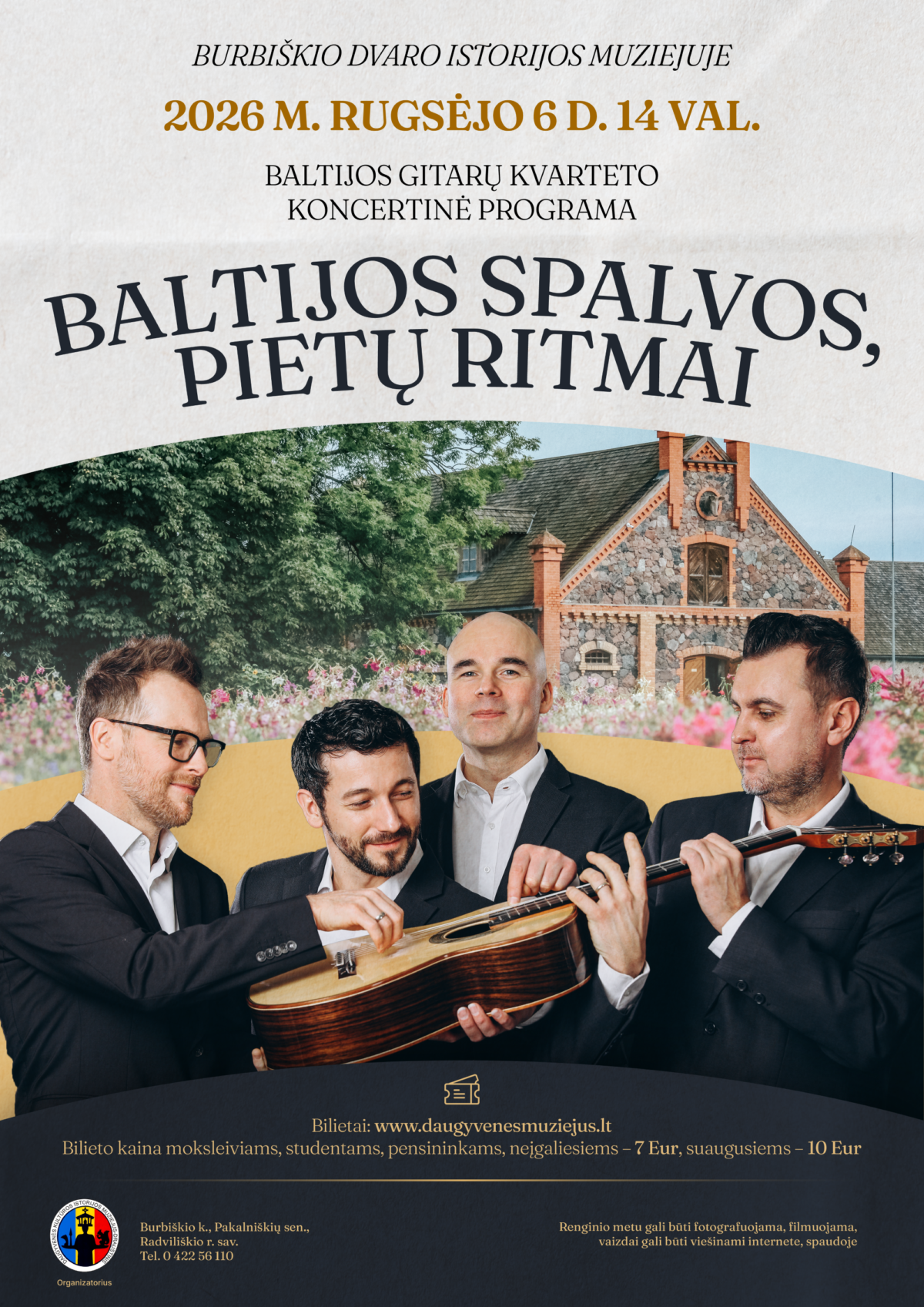 Burbiškio dvare koncertuos Baltijos gitarų kvartetas 