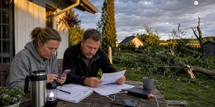 Žmonės po audros Lietuvoje ramiai peržiūri dokumentus ir artimiausių darbų planą