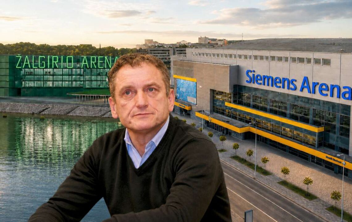 Stanislovas Buškevičius Kauno Žalgirio ir Vilniaus Siemens arenų palyginimo koliaže