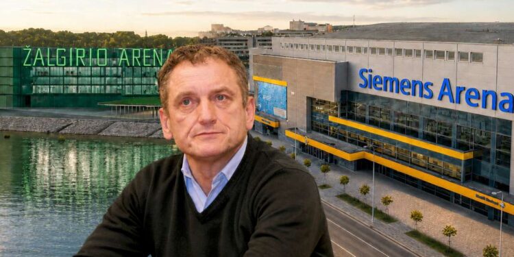 Stanislovas Buškevičius Kauno Žalgirio ir Vilniaus Siemens arenų palyginimo koliaže