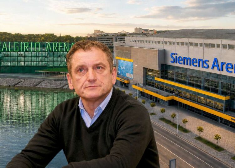 Stanislovas Buškevičius Kauno Žalgirio ir Vilniaus Siemens arenų palyginimo koliaže