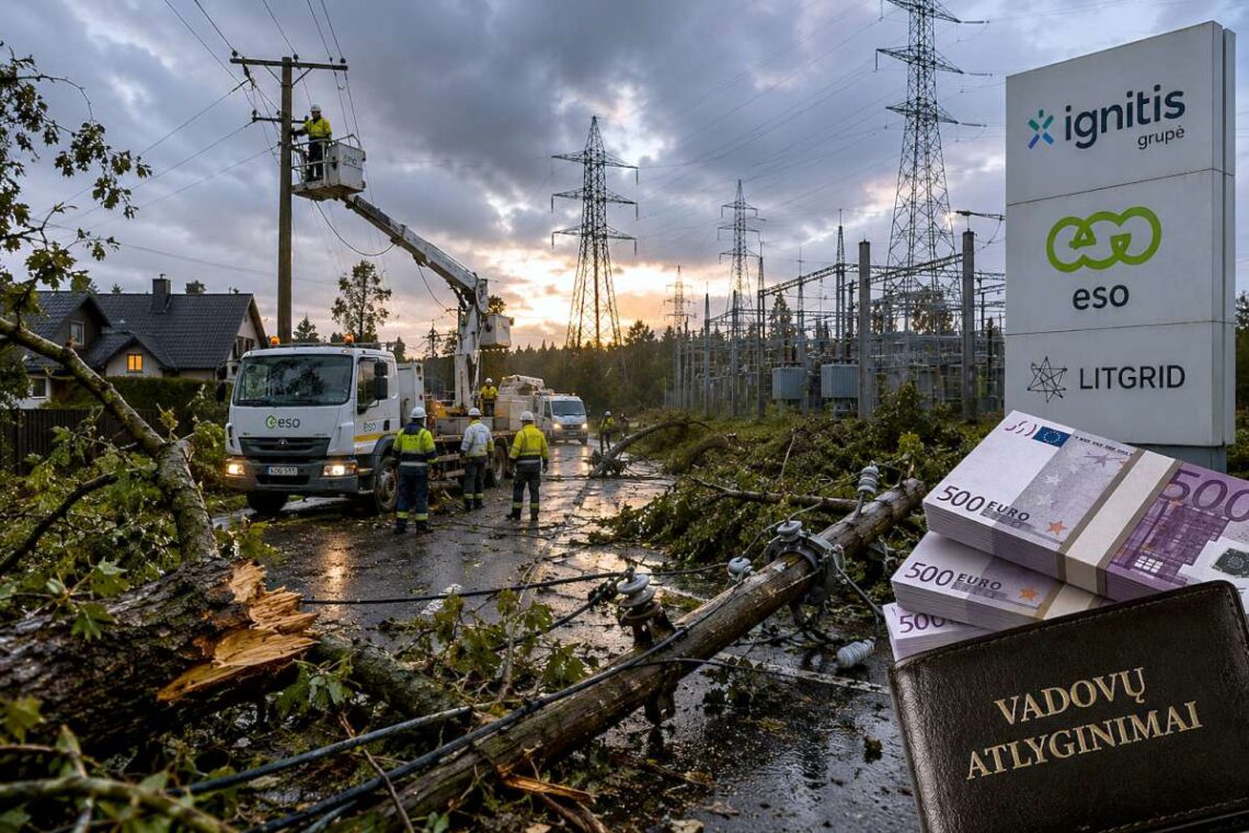 Po audros pažeistos elektros linijos ir elektros tinklų remonto darbai Lietuvoje