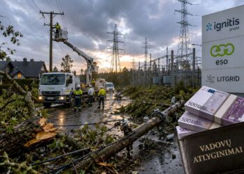 Po audros pažeistos elektros linijos ir elektros tinklų remonto darbai Lietuvoje