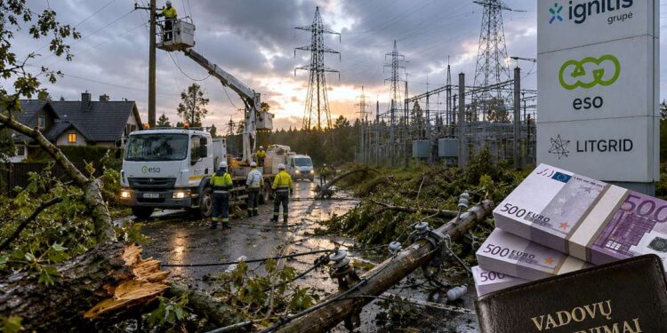 Po audros pažeistos elektros linijos ir elektros tinklų remonto darbai Lietuvoje