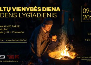 Baltų vienybės dienos ir Rudens lygiadienio apeigų Panevėžyje plakatas su ugnies apeigų vaizdu
