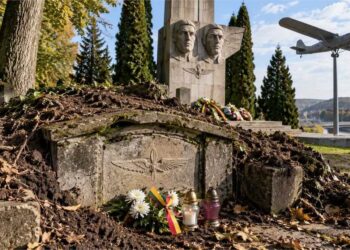 Dariaus ir Girėno atminimo vietų likimą vaizduojanti iliustracija su memorialo ir Lituanicos motyvais