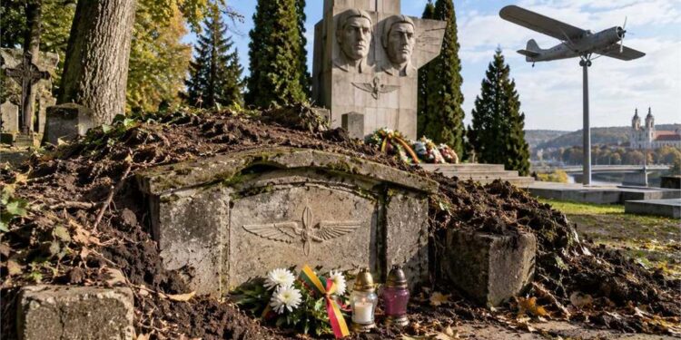 Dariaus ir Girėno atminimo vietų likimą vaizduojanti iliustracija su memorialo ir Lituanicos motyvais