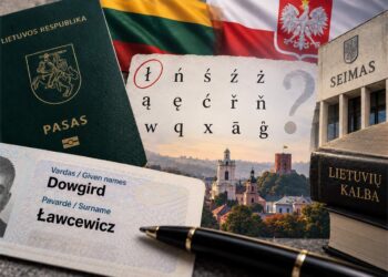 Lietuvos pasas, asmens dokumentas su pavarde Ławcewicz, Seimas ir Lietuvos bei Lenkijos simboliai