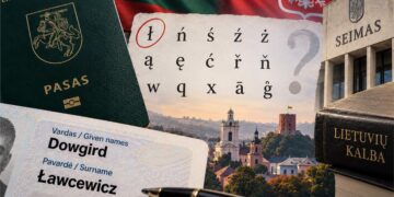 Lietuvos pasas, asmens dokumentas su pavarde Ławcewicz, Seimas ir Lietuvos bei Lenkijos simboliai