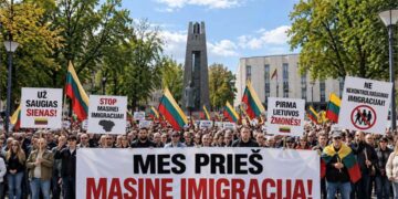 Asociatyvi protesto prieš masinę imigraciją Vinco Kudirkos aikštėje iliustracija