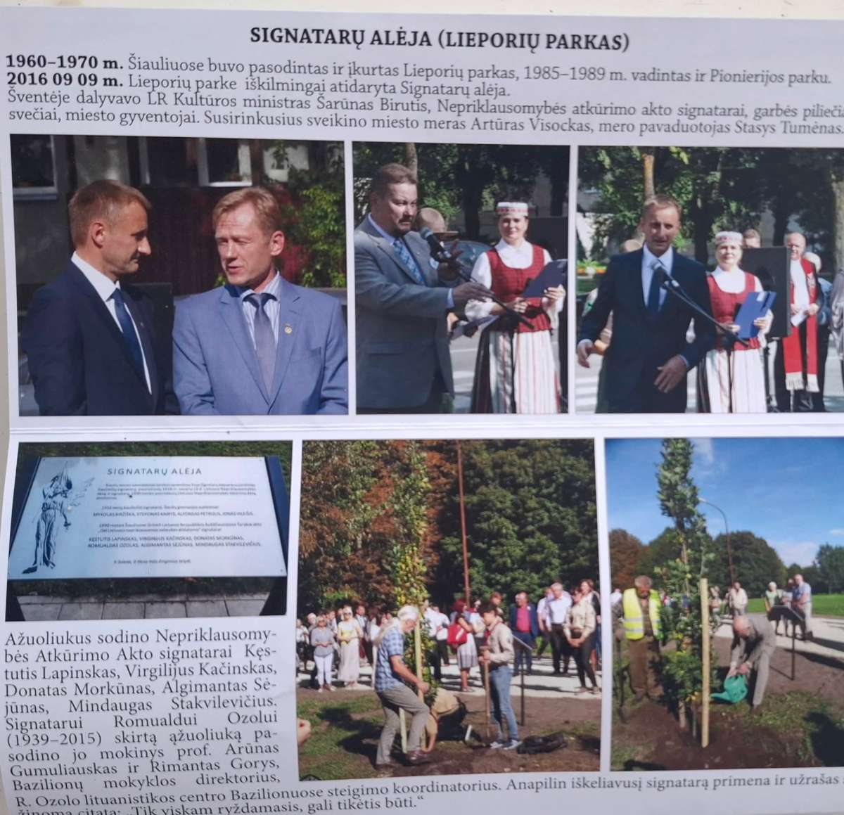 Šiauliuose atidaryta signatarų alėja. Signatarų alėjos istoriją pristatantis stendas