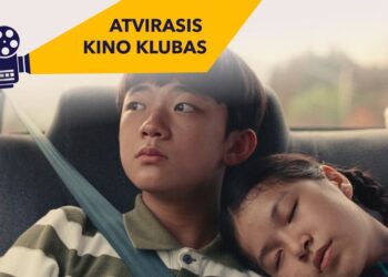 Atvirojo LNB kino klubo renginio iliustracija su dviem vaikais iš filmo kadro ir klubo pavadinimu