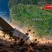 Lietuvos žemėlapis su pažymėta drono nuolaužų radimo vietove Pasvalio rajone ir iliustraciniu krintančio drono vaizdu