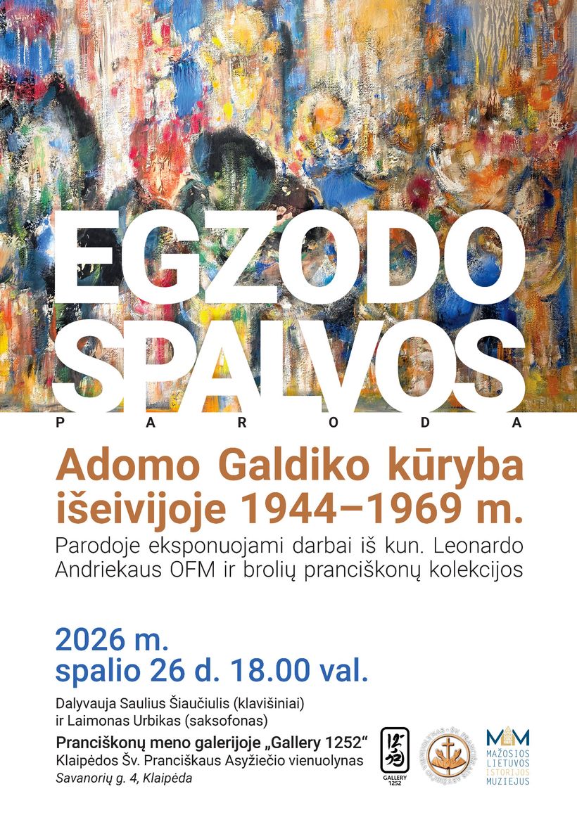 Parodos „Egzodo spalvos“ plakatas su 2026 m. spalio 26 d. atidarymo laiku ir vieta