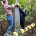 Klevų kaimo moterys puošia ir tvarko seną kryžių