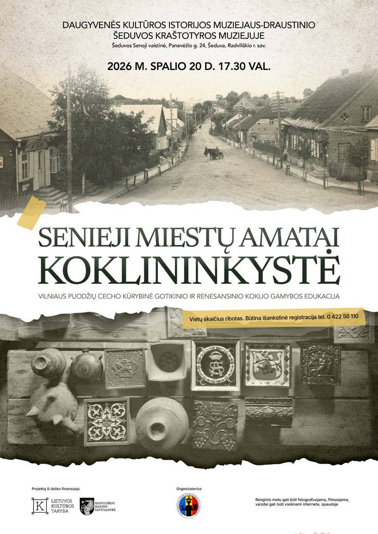 Skelbimas apie spalio 20 d. 17.30 val. Šeduvoje vyksiančias koklininkystės dirbtuves