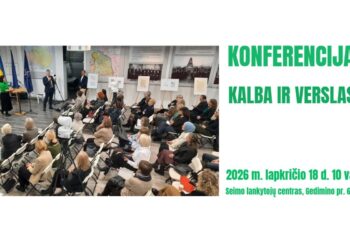 Konferencijos „Kalba ir verslas“ skelbimas su ankstesnio renginio dalyviais, data ir vieta