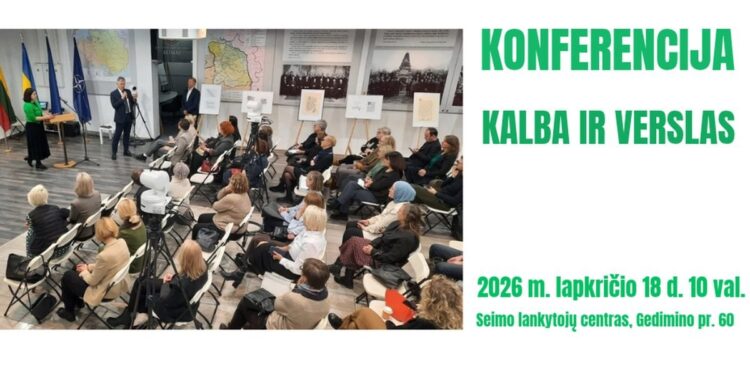 Konferencijos „Kalba ir verslas“ skelbimas su ankstesnio renginio dalyviais, data ir vieta
