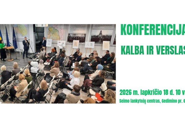 Konferencijos „Kalba ir verslas“ skelbimas su ankstesnio renginio dalyviais, data ir vieta