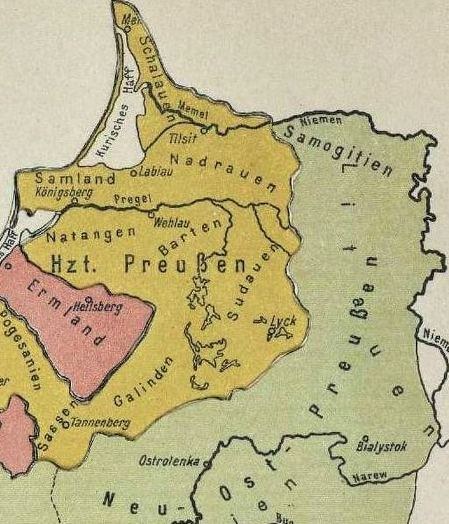 XVIII amžiaus pabaigos ir XIX amžiaus pradžios Prūsijos žemėlapis su Sūduva