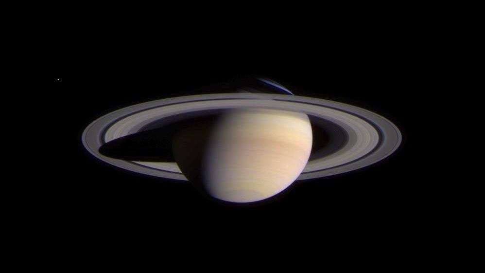 Saturnas su žiedais, nufotografuotas erdvėlaivio „Cassini“