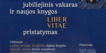 Sigito Birgelio jubiliejinio vakaro ir knygos „Liber vitae“ pristatymo plakatas su poeto portretu