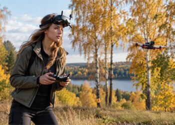 Spalio 7-osios horoskopas – jauna moteris valdo FPV droną rudens gamtoje