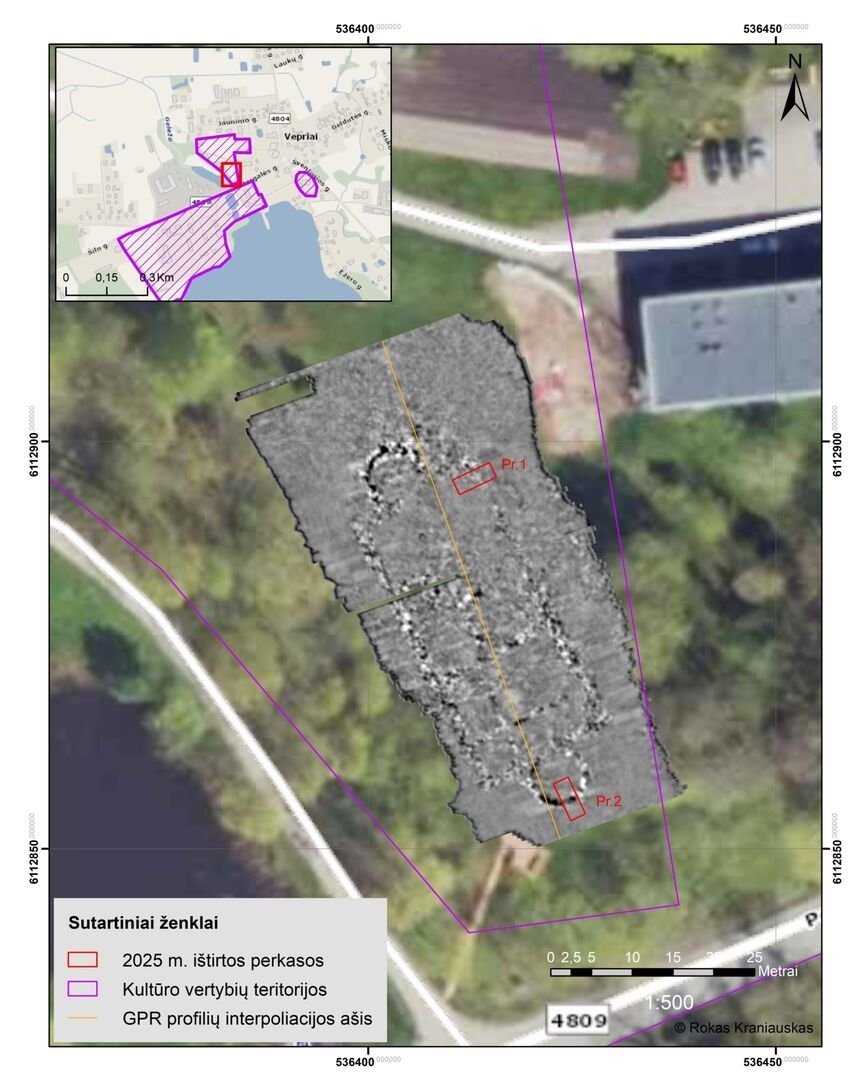 Veprių pilies archeologinių tyrimų vietovės planas