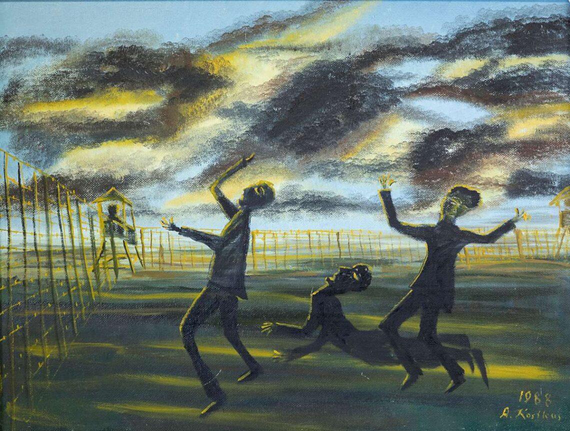 3. Aleksandras Kostkus-Kostkevičius (1912–1999). Streikuojančių kalinių žudynės 1953 m. rugpjūčio 1 d. 1988. Kartonas, aliejus. 56 x 74 cm. ČDM Lvg 1084