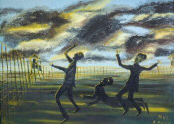 3. Aleksandras Kostkus-Kostkevičius (1912–1999). Streikuojančių kalinių žudynės 1953 m. rugpjūčio 1 d. 1988. Kartonas, aliejus. 56 x 74 cm. ČDM Lvg 1084