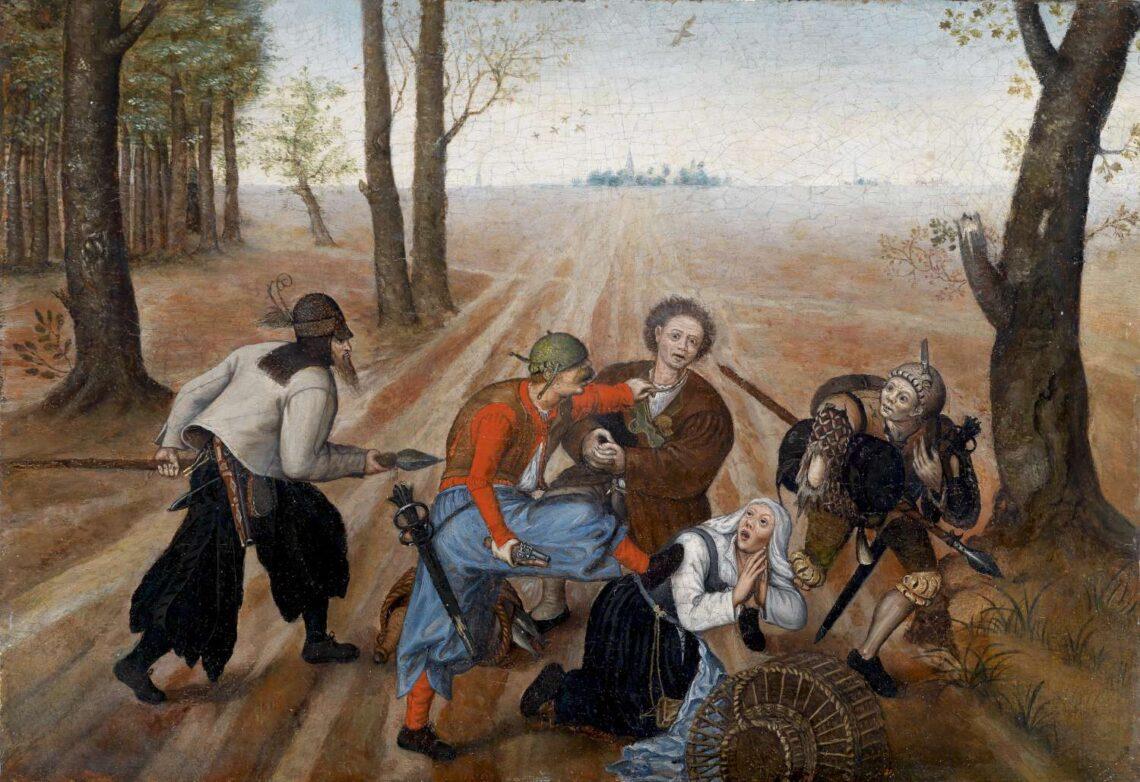 Plėšikų išpuolis prieš valstiečių šeimą, XVI - XVII a. | Piterio Breigelio Jaunesniojo paveikslas, wikipedia.org nuotr.