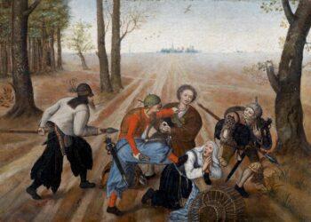 Plėšikų išpuolis prieš valstiečių šeimą, XVI - XVII a. | Piterio Breigelio Jaunesniojo paveikslas, wikipedia.org nuotr.