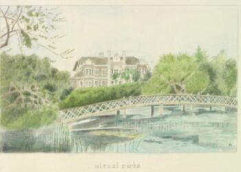 Didžiokų dvaras Mečislovo Jalovieckio akvarelėje. Pažodžiui verčiant: Didysis dvaras netoli Molėtų, priklausęs Boleslovui Jelenskiui ir Katažynai iš Giečevičių. 1949/1961 m. | digitalcollections.hoover.org nuotr.