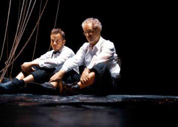 Scena iš spektaklio „Rozenkrancas ir Gildensternas mirę“ repeticijos | VST archyvo nuotr.