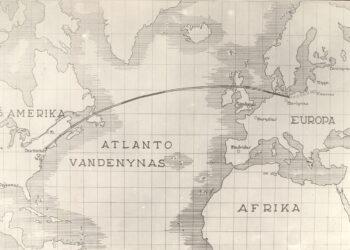Lakūnų Stepono Dariaus ir Stasio Girėno skrydžio lėktuvu „Lituanica“ per Atlanto vandenyną schema. Kaunas, XX a. 4 deš. | Vytauto Didžiojo karo muziejaus nuotr.